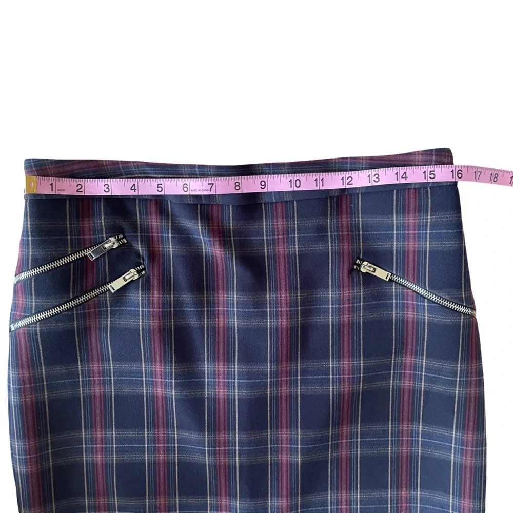 NWT Philosophy Navy Plaid Pencil Skirt With Zipper Details Women’s Size 10